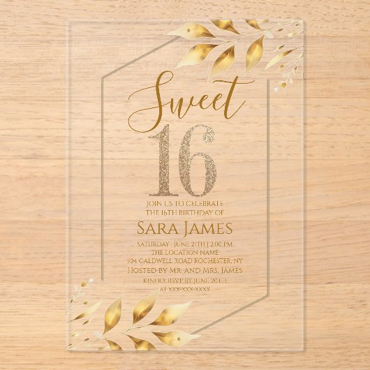 Sweet 16 Gilded Geometric Acrylic Invitation アクリル招待状 (正面)