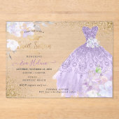 Sweet 16 Glitters Gown Dusty Purple Lilac Gold アクリル招待状 (正面)