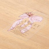  Sweet 16 Gold and Blush Pink Bow Birthday  アクリル招待状 (レイダウン)