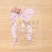  Sweet 16 Gold and Blush Pink Bow Birthday  アクリル招待状 (正面)