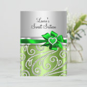 Sweet 16 Green Bow & Sparkle Diamondのお知らせ 招待状 (スタンド正面)