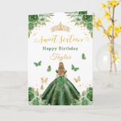 Sweet 16 Green Princess Blonde Girl カード (黄色い花)