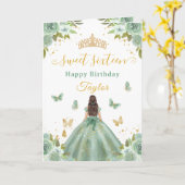 Sweet 16 Green Princess Brunette Girl カード (黄色い花)