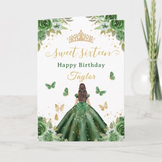Sweet 16 Green Princess Brunette Girl カード (正面)