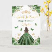 Sweet 16 Green Princess Brunette Girl カード (黄色い花)
