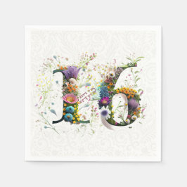 Sweet 16 Happy Birthday Wildflowers Text スタンダードカクテルナプキン