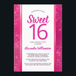 Sweet 16 Hot Pink Glam Virtual 16th Birthday Party 招待状<br><div class="desc">このトレンディーとユニークglamデザインは、「Please Us for a Sweet 16 Virtual Birthday Party to Horne」という語を含み、sans serifの赤紫と黒のホットイベントのピンクとスクリプトタイポグラフィに手書きの文字を付け、この招待を自分のに合わせてカスタマイズでき名前とれるようにします。言葉は、ピンク色の縁ど熱いダイヤモンドの光りを背景に、ピンクの刃のつるした金属きらめくで白い背景に描かれている。背面には、一致するダイヤモンドの背景があります。</div>