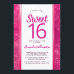 Sweet 16 Hot Pink Glam Virtual 16th Birthday Party 招待状<br><div class="desc">このトレンディーとユニークglamデザインは、「Please Us for a Sweet 16 Virtual Birthday Party to Horne」という語を含み、sans serifの赤紫と黒のホットイベントのピンクとスクリプトタイポグラフィに手書きの文字を付け、この招待を自分のに合わせてカスタマイズでき名前とれるようにします。言葉は、ピンク色の縁ど熱いダイヤモンドの光りを背景に、ピンクの刃のつるした金属きらめくで白い背景に描かれている。背面には、一致するダイヤモンドの背景があります。</div>