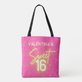  Sweet 16 Hot Pink Neon Glow Gold Glitter Birthday トートバッグ (裏面)