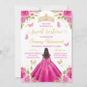 Sweet 16 Hot Pink Princess African American Girl 招待状 (正面)