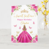 Sweet 16 Hot Pink Princess Blonde Girl カード (黄色い花)