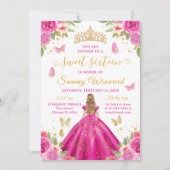Sweet 16 Hot Pink Princess Blonde Girl 招待状 (正面)