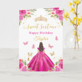 Sweet 16 Hot Pink Princess Brunette Girl カード (黄色い花)