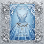 Sweet 16 Icy Blue Silver Winter Frost Snowflakes  招待状