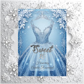 Sweet 16 Icy Blue Silver Winter Frost Snowflakes  招待状