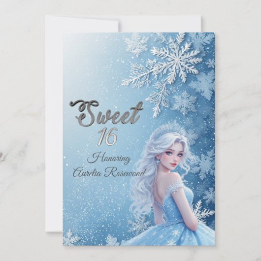 Sweet 16 Icy Blue Silver Winter Personalized Photo 招待状 (正面)
