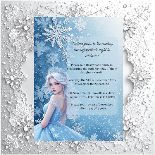 Sweet 16 Icy Blue Silver Winter Personalized Photo 招待状
