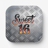Sweet 16 In Fire Flames and Silver Plate Birthday ペーパープレート (正面)
