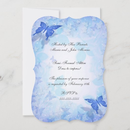 Sweet 16 invitation Blue butterflies 招待状 (裏面)