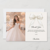 Sweet 16 ivory bow photo pearls サンキューカード (正面)