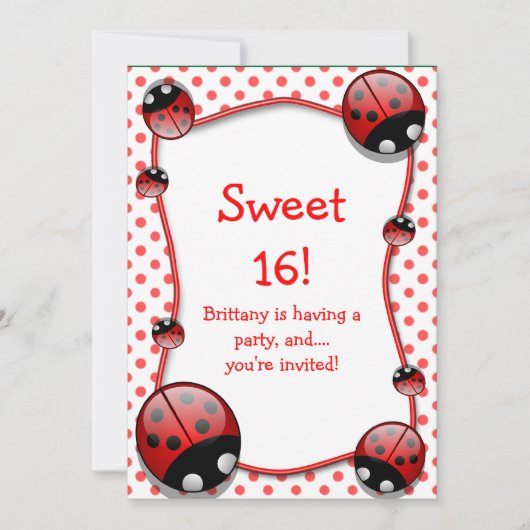 Sweet 16 Ladybug Birthday Party招待 招待状 (正面)