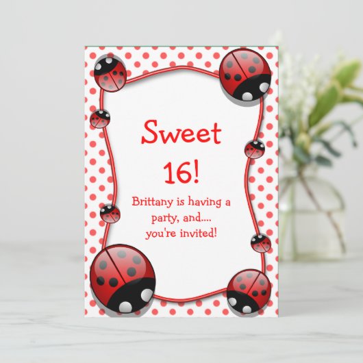 Sweet 16 Ladybug Birthday Party招待 招待状 (スタンド正面)