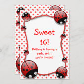 Sweet 16 Ladybug Birthday Party招待 招待状 (正面/裏面)