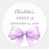 Sweet 16 lavender bow ラウンドシール (正面)