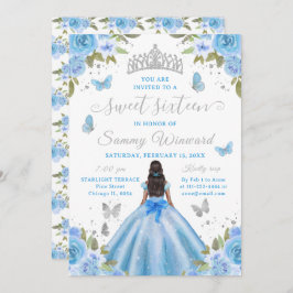 Sweet 16 Light Blue Princess African American Girl 招待状