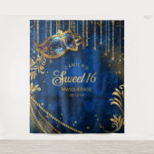 Sweet 16 Masquerade Blue Photo Backdrop ID1032 タペストリー (正面)