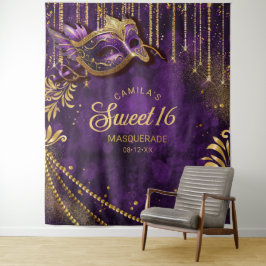 Sweet 16 Masquerade Purple Photo Backdrop ID1032 タペストリー