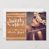SWEET 16 Oak Wood 素朴パーティーフォト招待状 招待状 (正面)