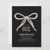Sweet 16 Party Black White Pearl Bow 招待状 (正面)