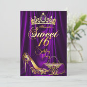 Sweet 16 Party Purple Tiara High heel Purse Gold 招待状 (スタンド正面)