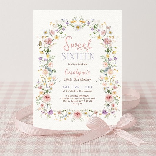 Sweet 16 Pastel Floral Meadow Birthday Party 招待状