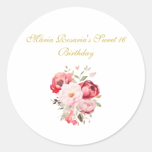 Sweet 16  Personalized Floral Stickers ラウンドシール (正面)