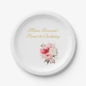 Sweet 16 Personalized Floral Tableware ペーパープレート (正面)