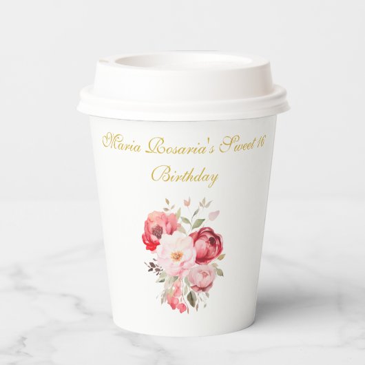 Sweet 16 Personalized  Floral Tableware 紙コップ (裏面)