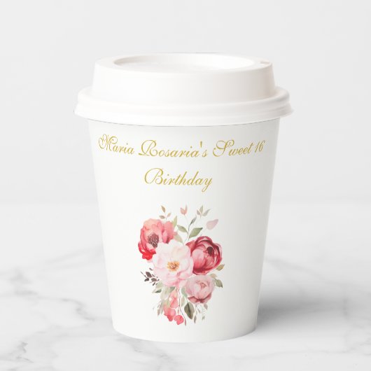 Sweet 16 Personalized  Floral Tableware 紙コップ (正面)
