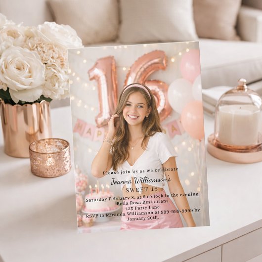 Sweet 16 photo birthday 招待状