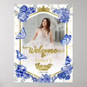 Sweet 16 Photo Welcome Sign Butterfly 王室の Blue ポスター (正面)
