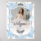 Sweet 16 Photo Welcome Sign Butterfly Dusty Blue ポスター (正面)