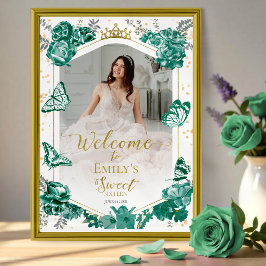 Sweet 16 Photo Welcome Sign Butterfly Green ポスター