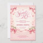 Sweet 16 Pink Birthday Party Card 招待状 (正面)