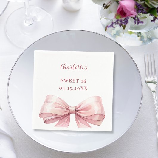 Sweet 16 pink bow elegant modern luncheon スタンダードランチョンナプキン