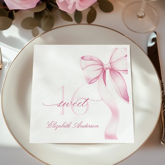 Sweet 16 Pink Bow Napkins スタンダードカクテルナプキン