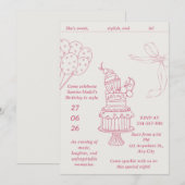 Sweet 16 Pink Bow Retro Birthday 招待状 (正面/裏面)