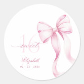 Sweet 16 Pink Bow Stickers ラウンドシール (正面)