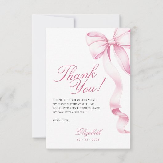 Sweet 16 Pink Bow Thank You Card サンキューカード (正面)