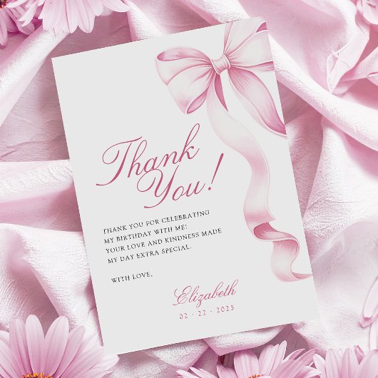 Sweet 16 Pink Bow Thank You Card サンキューカード